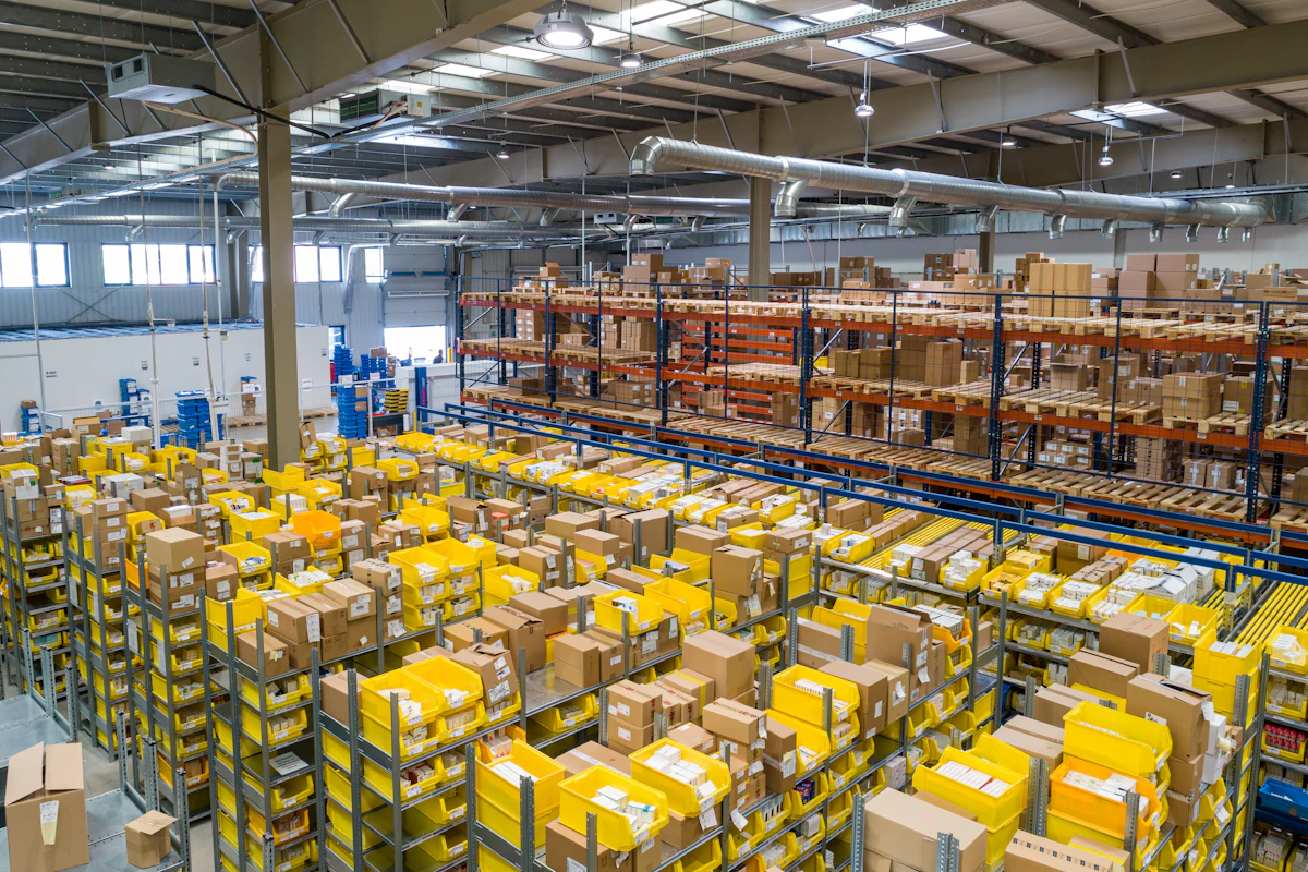 Palletized industrial chemical warehouse storage — Bhatti Chemicals export packing